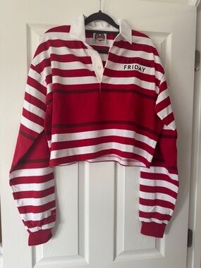 Left on Friday cropped rugby shirt